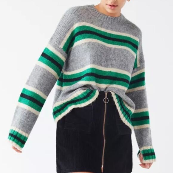 Urban Outfitters Oversized Striped Boyfriend Sweater Small Preppy Academia Crew - Picture 2 of 10